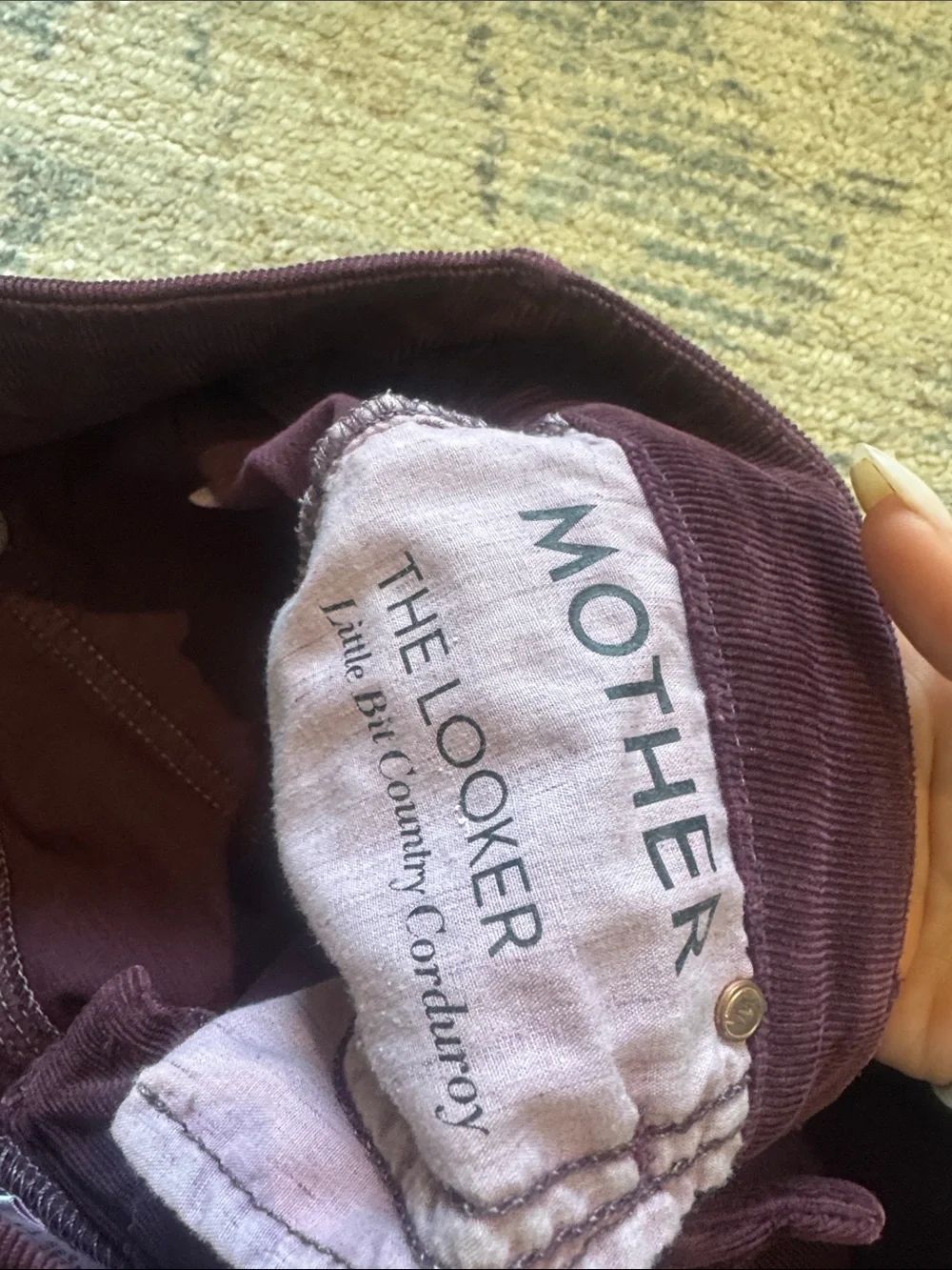 MOTHER the looker Women's Corduroy Pants in Deep Plum with frayed hem